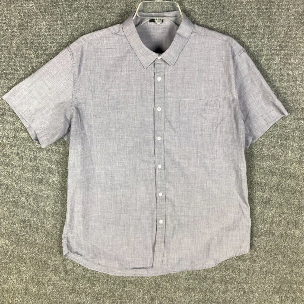 Coofandy Button Up‎ Shirt Men's XL Short Sleeve Rayon Linen Adults Gray